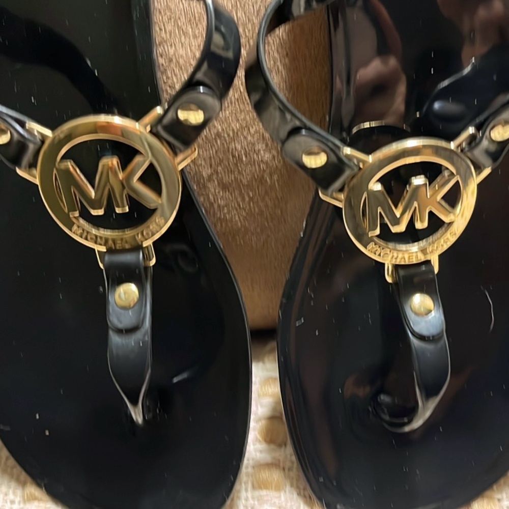 Michael Kors Black Sandals with Gold Logo